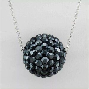 Swarovski Black Onyx Ball Pendant Necklace .925 Silver